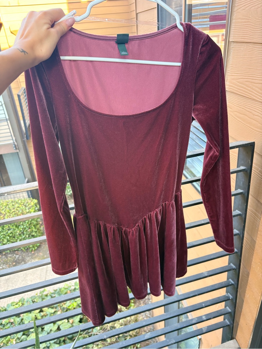 wild fable Burgundy Velvet Long Sleeve Peplum Dress